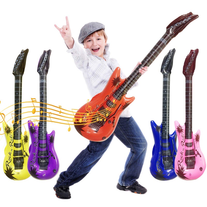Visen Assorted Color 36In Inflatable Guitar Toys for Kids Birthday Party, Karaoke Themed Rock and Roll Decor - Image 4
